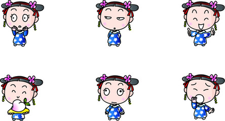 vector cartoon china Court drama girl emoji set