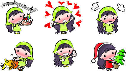 vector cartoon girl emoji set