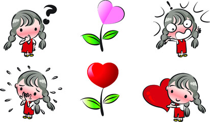 vector cartoon girl emoji set