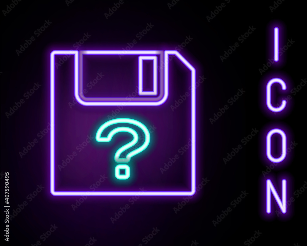 Poster glowing neon line unknown document icon isolated on black background. file with question mark. hold 