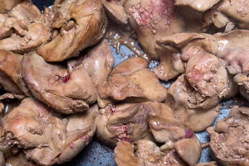 fried chicken liver close-up. selective focus. Food preparation