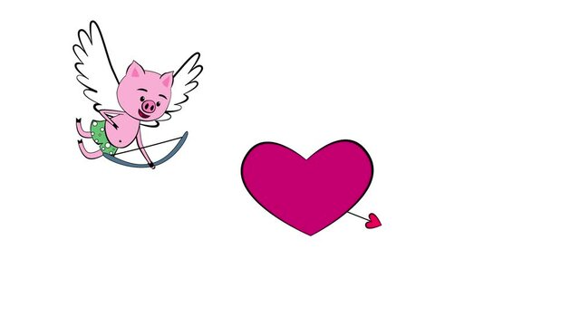funny pig cupid shoots a bow.