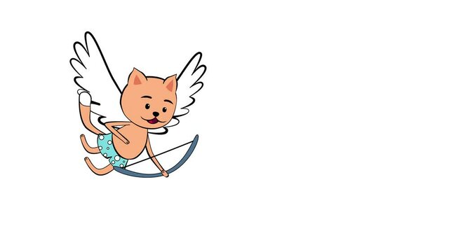 cute cat Cupid flies, shoots from a bow. cartoon screensaver cupid