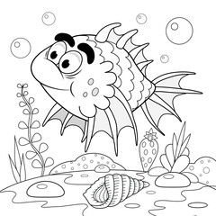 Funny fish underwater coloring book for kids