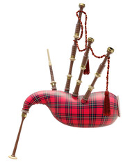 Side view of red bagpipe isolated on white background - 3D illustration