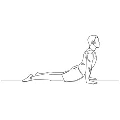 Continuous  line of man doing Yoga in Cobra pose.