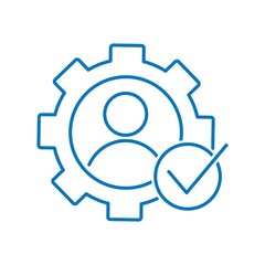 Man, gear, check mark. New skills and abilities. Vector linear icon isolated on white background.