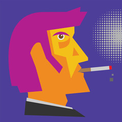 Man smoking cigarette. Abstract portrait, geometric shapes