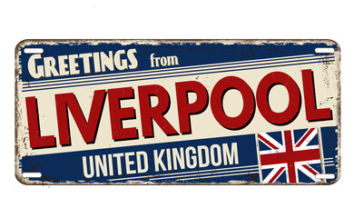 Greetings from Liverpool vintage rusty metal plate