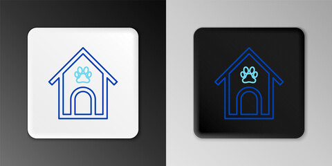 Line Dog house and paw print pet icon isolated on grey background. Dog kennel. Colorful outline concept. Vector.