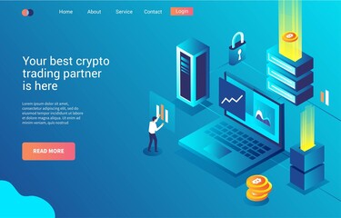 crypto currencies trading concept application for landing page. Vector Illustration.