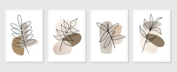 Botanical watercolor wall art vector set. Earth tone boho foliage line art drawing with  abstract shape.  Abstract Plant Art design for wall framed prints, canvas prints, poster, home decor. © TWINS DESIGN STUDIO