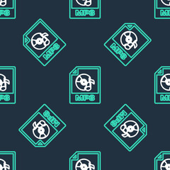Line MP3 file document. Download mp3 button icon isolated seamless pattern on black background. Mp3 music format sign. MP3 file symbol. Vector.