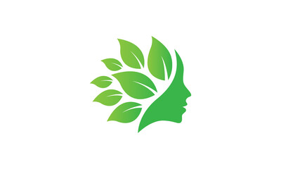 Creative Vector Illustration Logo Design. Leaves Leaf Face Think Growth Concept.