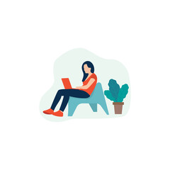 Flat people characters work at home, design illustration