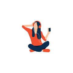 Obraz premium Flat people characters at home listening to music