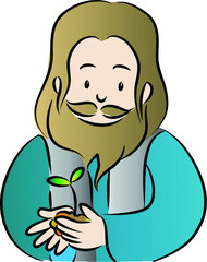 vector drawing cartoon Jesus Christ with plant