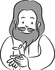 vector drawing cartoon Jesus Christ with plant