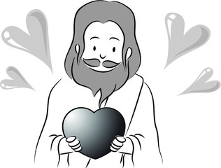 vector drawing cartoon Jesus Christ with love
