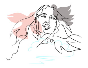 surreal face continuous line art, contemporary portrait