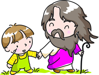 vector drawing cartoon Jesus Christ with love