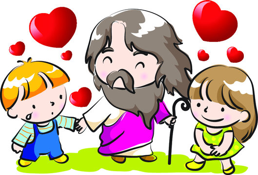 vector drawing cartoon Jesus Christ with love