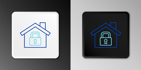 Line House under protection icon isolated on grey background. Home and lock. Protection, safety, security, protect, defense concept. Colorful outline concept. Vector.