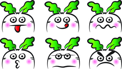 vector drawing cartoon radish emoji set