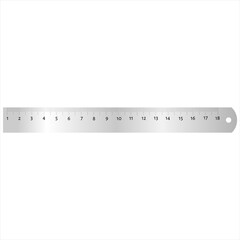Realistic metal ruler 18 centimeters and metal ruler 7 inches.