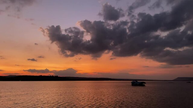 beautiful sunset in river at Lum Chae dam, Khonburi, Nakhon Ratchasima, Thailand