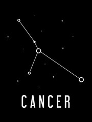 Cancer Zodiac Constellation signs vector illustration. Zodiac horoscope astrology constellation, isolated linear symbols. Vector illustration zodiac in simple cartoon style.