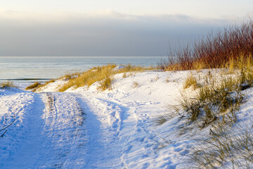 beautiful winter landscape with dunes on the Baltic sea coast