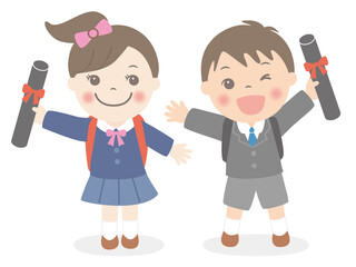 卒業式　卒業証書を持つ子供