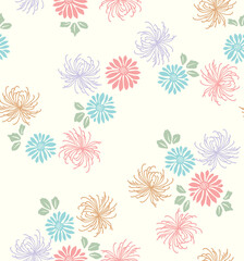 Japanese Vintage Flower Vector Seamless Pattern