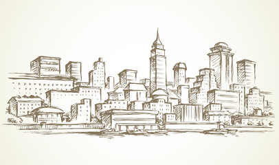 Embankment of the modern city. Vector drawing