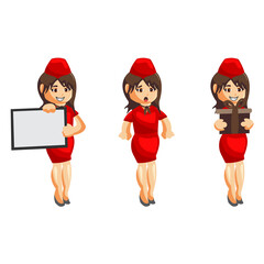 Flying attendants air hostess Profession stewardess cartoon character illustration