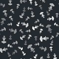 Grey Mexican man wearing sombrero icon isolated seamless pattern on black background. Hispanic man with a mustache. Vector.