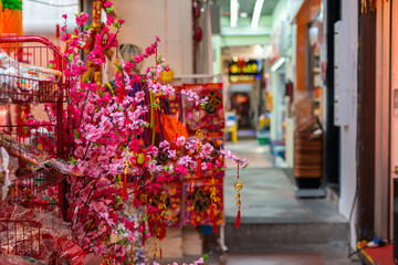 Outdoor Asia Spring Lunar Chinese Nee Year ornaments decorations. Red is seen as lucky and auspicious by many who believes in traditional customs.