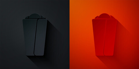 Paper cut Burrito icon isolated on black and red background. Traditional mexican fast food. Paper art style. Vector.