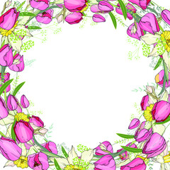Round wreath with different floral elements for festive and season design