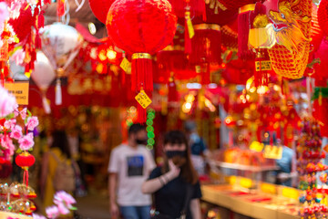 Outdoor Asia Spring Lunar Chinese Nee Year ornaments decorations. Red is seen as lucky and auspicious by many who believes in traditional customs.