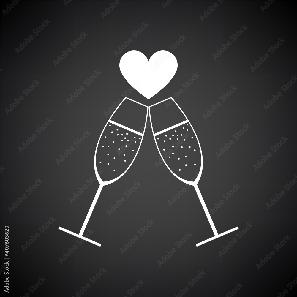 Sticker champagne glass with heart icon