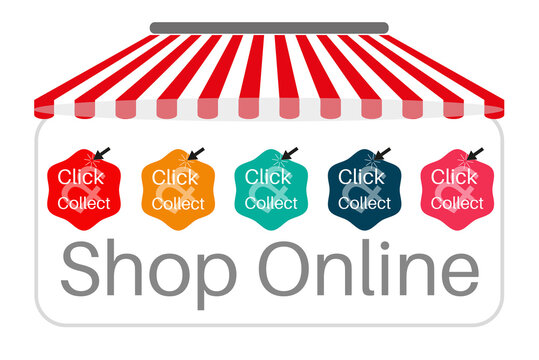 Click and Collect vertual store front internet and online shopping concept