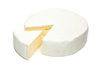 Delicious camembert cheese isolated on white background