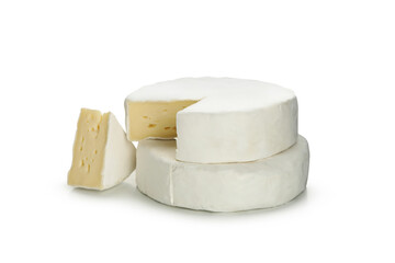 Delicious camembert cheese isolated on white background