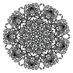 Mandala Round for coloring book. Decorative round ornaments. Flower shape. Oriental vector, Anti-stress therapy. Weave design elements. Yoga logos Vector. Black icon isolated on white background.