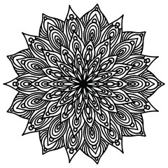 Mandala Round for coloring book. Decorative round ornaments. Flower shape. Oriental vector, Anti-stress therapy. Weave design elements. Yoga logos Vector. Black icon isolated on white background.