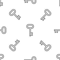 Grey line House key icon isolated seamless pattern on white background. Vector.