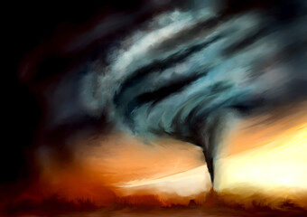 Big tornado in the desert, watercolor drawing