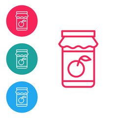 Red line Jam jar icon isolated on white background. Set icons in circle buttons. Vector.